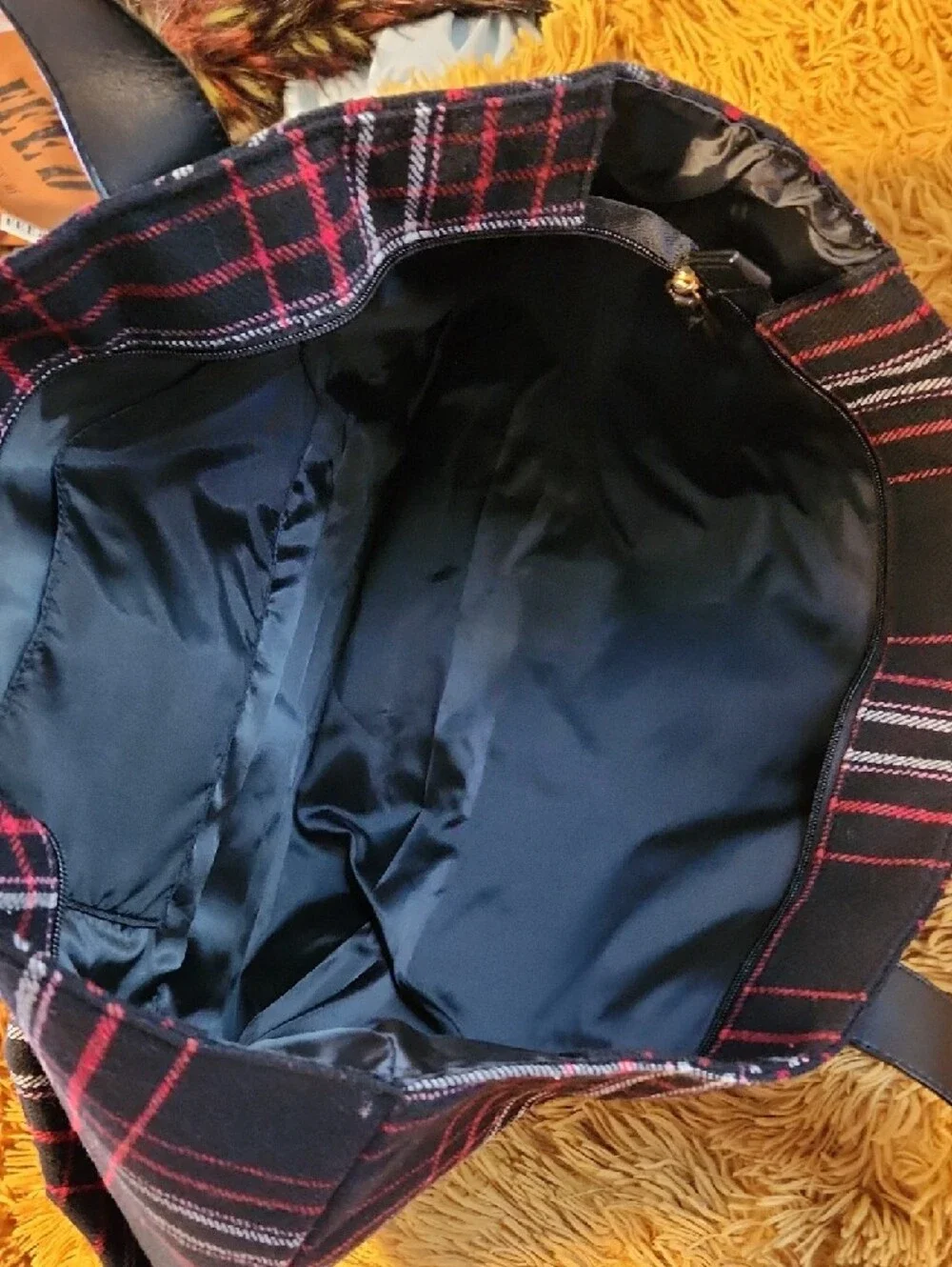 Victoria's Secret Black Plaid Tote with Red and White Trim FINAL PRICE